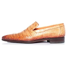 Santoni-Santoni, alligator leather loafers-Brown