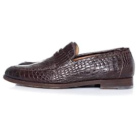 Santoni-Santoni, brown alligator leather penny loafers-Brown