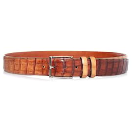 Santoni-Santoni, alligator leather belt in gradient light brown-Brown