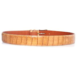 Santoni-Santoni, alligator leather belt in gradient light brown-Brown
