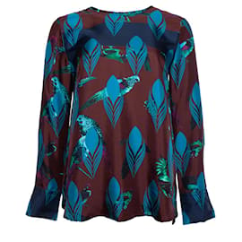 Autre Marque-oheh, blusa in seta con stampa di uccelli e piume-Multicolore