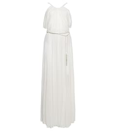 Ralph Lauren-Ralph Lauren, robe longue drapée avec ceinture en perles-Blanc