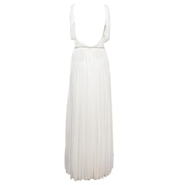 Ralph Lauren-Ralph Lauren, robe longue drapée avec ceinture en perles-Blanc
