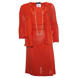 Chanel-Chanel, Terra colored set of dress with cardigan-Orange