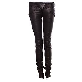 Balmain, calça biker de couro preta. Preto