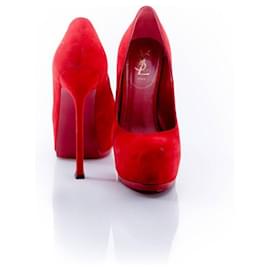 Yves Saint Laurent-YVES SAINT LAURENT, zapatos de tacón con plataforma Tribtoo rojos.-Roja