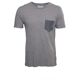 Maison Martin Margiela-Martin margiela, camiseta gris claro con bolsillo de cuadros.-Gris