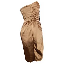 Autre Marque-Compagnia Italiani, brown/gold colored dress in size 38/M with black ornament.-Brown,Golden