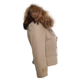 Juicy Couture-Juicy Couture, Beige jacket with ¾ sleeves, detachable fur collar and golden buttons in size S.-Other