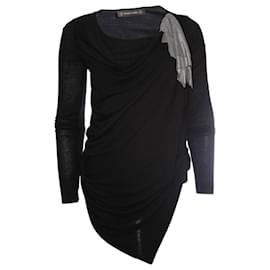 Plein Sud-Plein Sud, black asymmetrical top with silver ornament on the left shoulder in size FR40/S.-Black