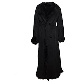 Autre Marque-Tony Enzo, Vintage belted lammy coat in black-Black