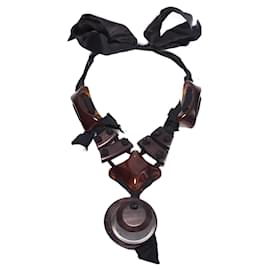 Lanvin-LANVIN, Ribbon necklace in metal and ebony.-Brown