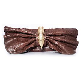 Autre Marque Maison Du Posh, pochette papillon en cuir de python Marron