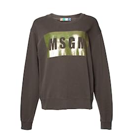 Msgm-MSGM, green box logo sweater with metallic print-Green