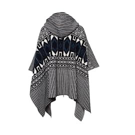 Chloé-Chloe, Hooded poncho with ethnic print-Blue,Multiple colors