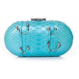 Autre Marque Maison Du Posh, Pochette boîte en python enduit métallisé Bleu