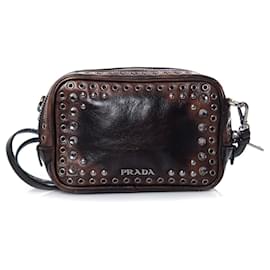 Prada-Prada, Vitello vintage embellished camera messenger bag.-Brown