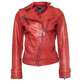 Goosecraft-Goosecraft, Orange-red leather biker jacket-Red,Orange