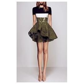 Autre Marque-Alex Perry, Delphine satin floral lace mini dress.-Green