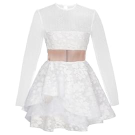 Autre Marque-Alex Perry, Aubrey bandeau floral lace mini dress.-White