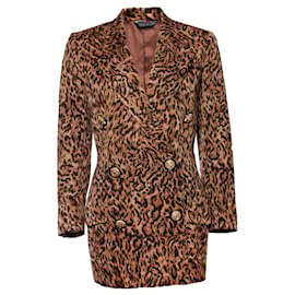 Gianni Versace-Gianni Versace Couture, Blazer largo con estampado de leopardo-Castaño