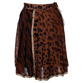 Gianni Versace-Gianni Versace Couture, Falda plisada con estampado de leopardo-Castaño