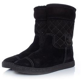 Chanel, Suede quilted ankle boots Black