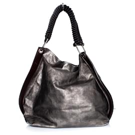 Marni-Marni, Schultertasche aus Metallic-Leder-Grau