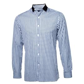 Lanvin-LANVIN, checkered blouse in dark blue-Blue