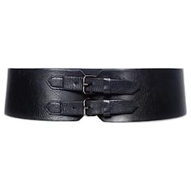 Plein Sud-Plein Sud, Black leather belt with double buckle-Black