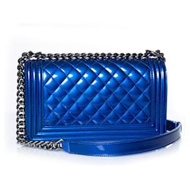 Chanel-Chanel, sac garçon en bleu métallisé-Bleu