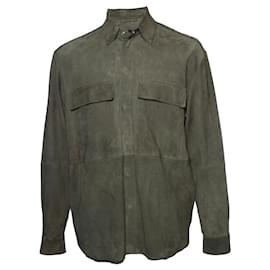 Giorgio Armani-Arma, Giacca camicia in pelle scamosciata di colore verde oliva-Verde
