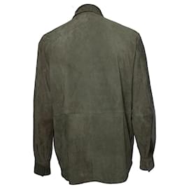 Giorgio Armani-Arma, Giacca camicia in pelle scamosciata di colore verde oliva-Verde