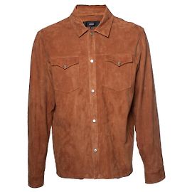 Giorgio Armani Arma, Giacca-camicia in pelle scamosciata color cognac Marrone