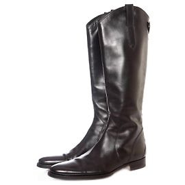 Santoni, botas de equitação de couro preto. Preto