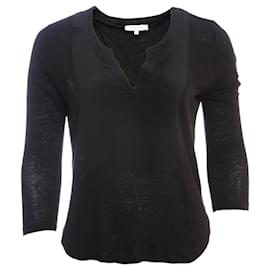 Sandro-Sandro, semi-transparent top with V neck and silk details in size 1.-Black