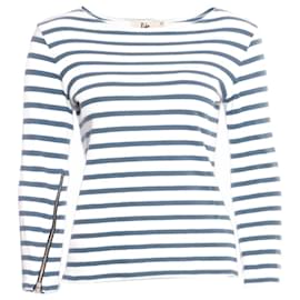 Autre Marque-Rika, Blue/white striped top with 3/4 sleeves in size XS.-White,Blue