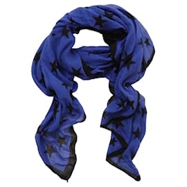 Autre Marque-Rika, écharpe bleue avec étoiles noires.-Noir,Bleu