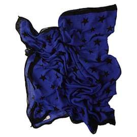 Autre Marque-Rika, blue scarf with black stars.-Black,Blue