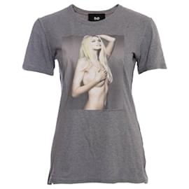 Dolce & Gabbana-DOLCE & GABBANA, camisa gris con estampado Claudia Schiffer.-Gris