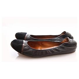 Lanvin-LANVIN, black leather ballerinas with pony skin on the nose in size 37.5.-Black