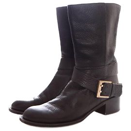 Chloé Chloe, botas biker de piel negras con hebilla. Negro
