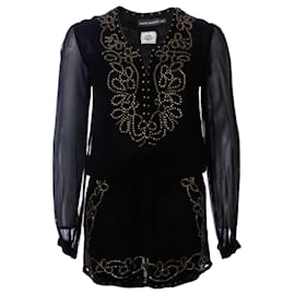 Antik Batik-Batik Antik, vestido túnica preto com tachas de cor bronze no tamanho 38/S.-Preto
