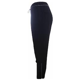 Helmut Lang-Helmut Lang, calça esportiva preta com zíper e detalhes em couro no tamanho 2/M.-Preto