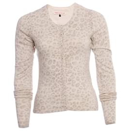Rebecca Taylor-Rebecca Taylor, cream coloured woollen cardigan with grey leopard print in size XS.-White,Other