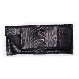 Autre Marque Maison Du Posh, Black python leather clutch Black