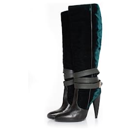Versace-VERSACE, botas con correa de terciopelo-Verde