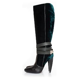 Versace-VERSACE, botas con correa de terciopelo-Verde
