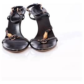 Gucci-gucci, black leather sandals with bamboo.-Black