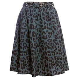 Autre Marque-Rika, falda verde con estampado de leopardo.-Verde